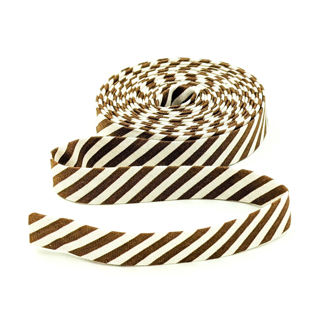 Double Fold Bias Tape Teddybear Brown & Cream 1/2" Wide Stripe Bias Binding