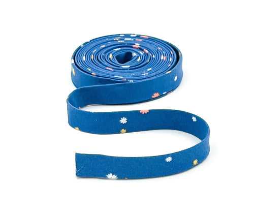 Double Fold Bias Tape 1/2'' Between the Pages Flowers Denim Blue Bias Tape Fran Gulick of Cotton and Joy