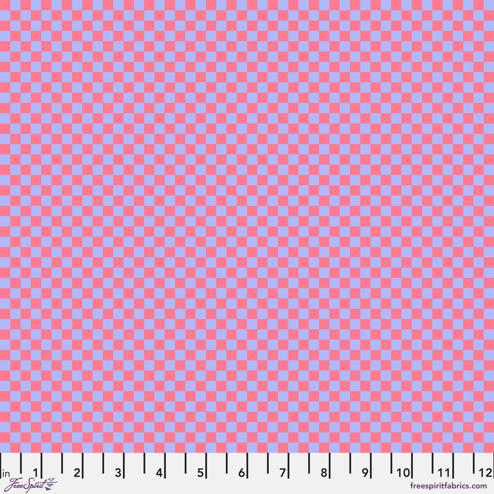 Tula Pink Untamed Check Please Nova NEON Red/ Light Blue Fabric Half Yard