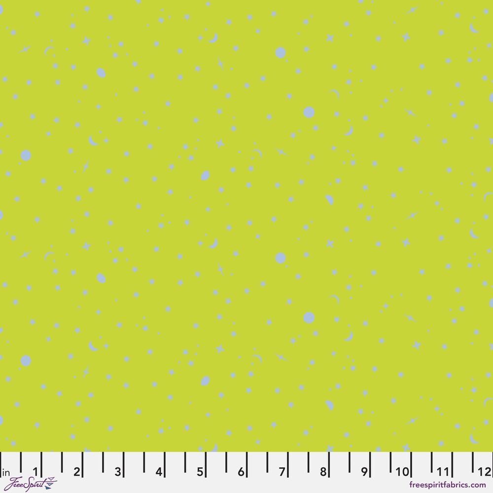 Tula Pink True Colors Space Sprinkles Lightning Bug Lime Green / Periwinkle Blue Fabric Half Yards 2025