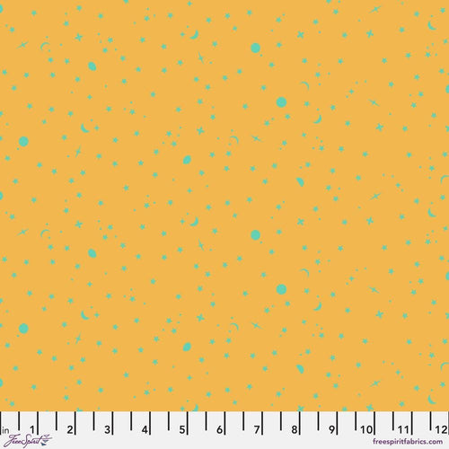 Tula Pink True Colors Space Sprinkles Papaya Yellow/ Mint Green Fabric Half Yards