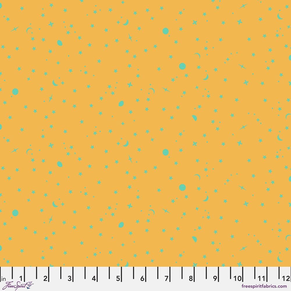 Tula Pink True Colors Space Sprinkles Papaya Yellow/ Mint Green Fabric Half Yards