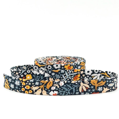 Double Fold Bias Tape 1/2'' Old Garden Florentine Black Bias Binding Floral