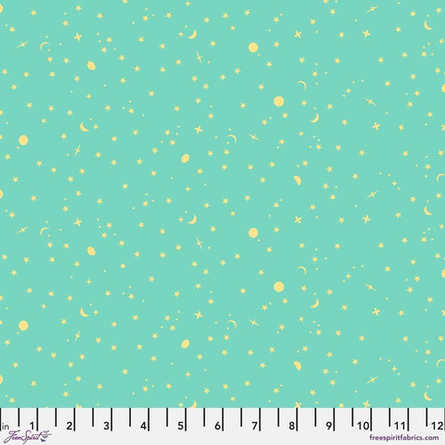 Tula Pink Space Sprinkles Seaglass Green / Yellow Half Yard Fabric By The Yard