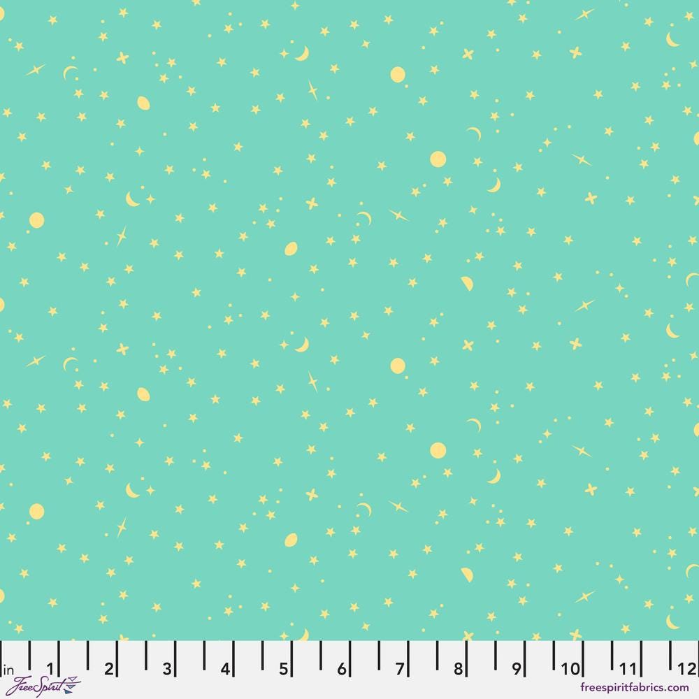 Tula Pink Space Sprinkles Seaglass Green / Yellow Half Yard Fabric By The Yard