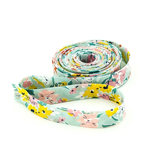 Double Fold Bias Tape 1/2'' Wide Liberty of London Tana Lawn California Mint Green 3 Yards Bias Binding