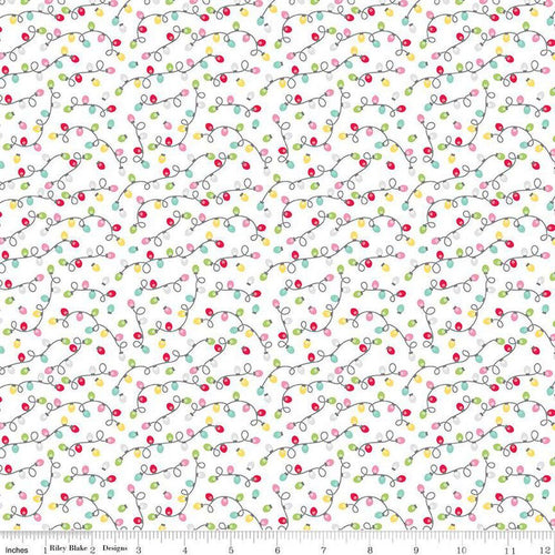Gingerbread Kisses Lights White Doodlebug Design Inc. Half Yard Fabric