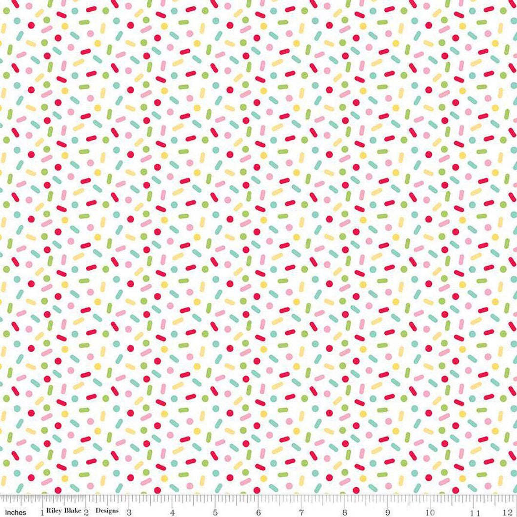 Gingerbread Kisses Sprinkles White Doodlebug Design Inc. Half Yard Fabric