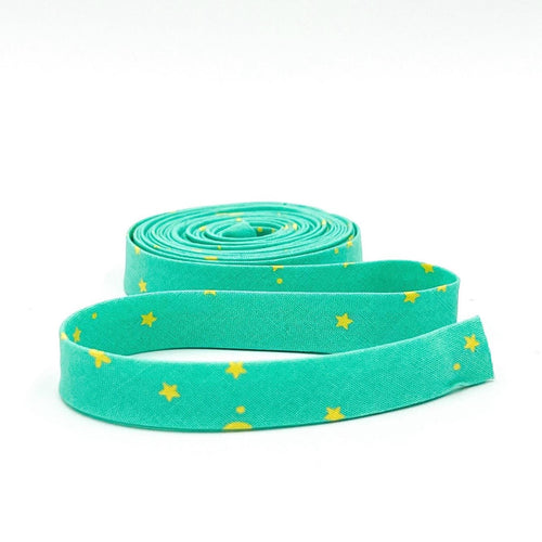 Double Fold Bias Tape 1/2'' True Colors Space Sprinkles Seaglass Green Yellow Tula Pink Bias Binding
