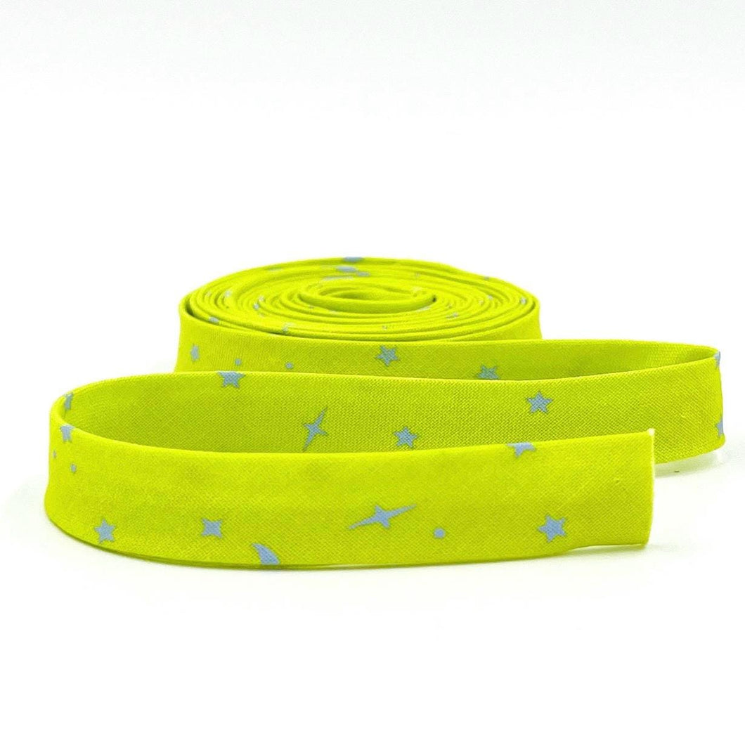 Double Fold Bias Tape 1/2'' True Colors Space Sprinkles Lightning Bug Green Light Blue Tula Pink Bias Binding
