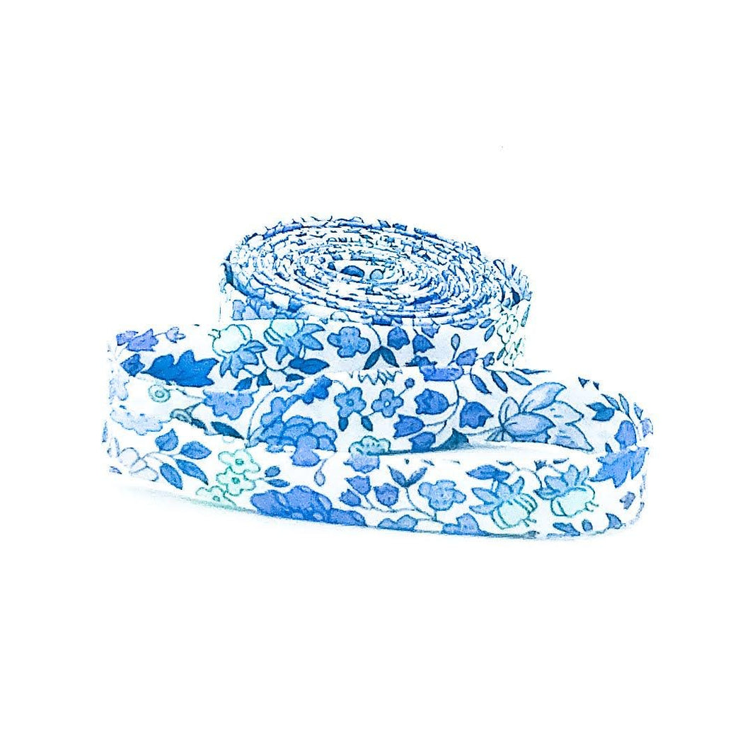 Double Fold Bias Tape 1/2'' Wide Liberty of London Tana Lawn D'anjo Blue/White 3 Yards