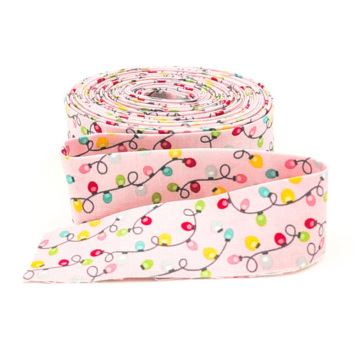 Quilt Binding Gingerbread Kisses Christmas Lights Pink 1 1/4