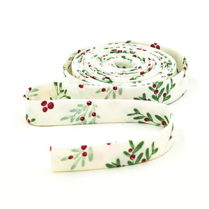 Double Fold Bias Tape 1/2'' Mistletoe & Holly Cream Christmas Bias Tape