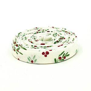 Double Fold Bias Tape 1/2'' Mistletoe & Holly Cream Christmas Bias Tape