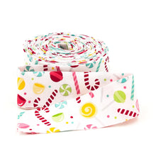 Load image into Gallery viewer, Quilt Binding Gingerbread Kisses Candies and Dots White 1 1/4" Wide Single Fold
