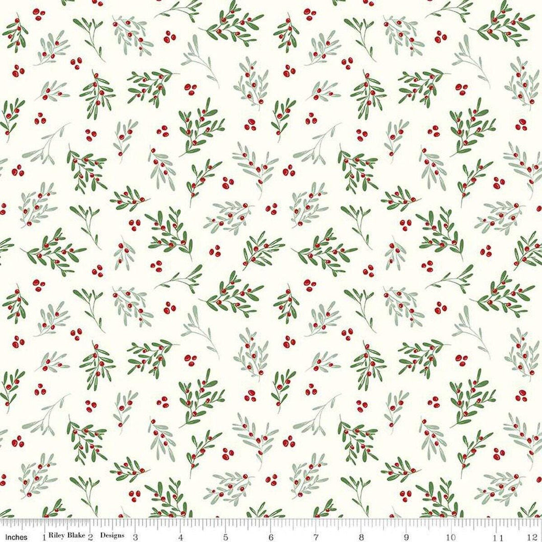Mistletoe & Holly Mistletoe Cloud Ivory White Riley Blake Designs Half Yard Beverly McCullough
