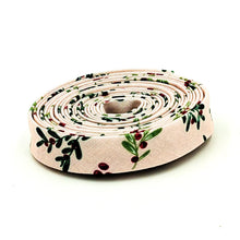 Load image into Gallery viewer, Double Fold Bias Tape 1/2&#39;&#39; Mistletoe &amp; Holly Ballet Pink Christmas Bias Tape
