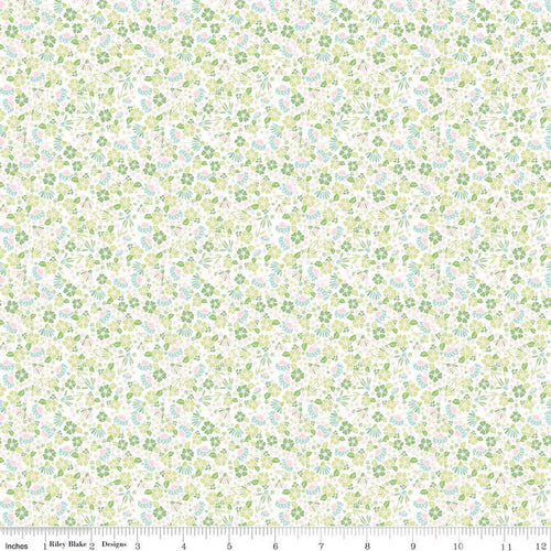 Summer Skies and Fireflies Garden Flowers White Riley Blake Designs Half Yard Gracey Larson
