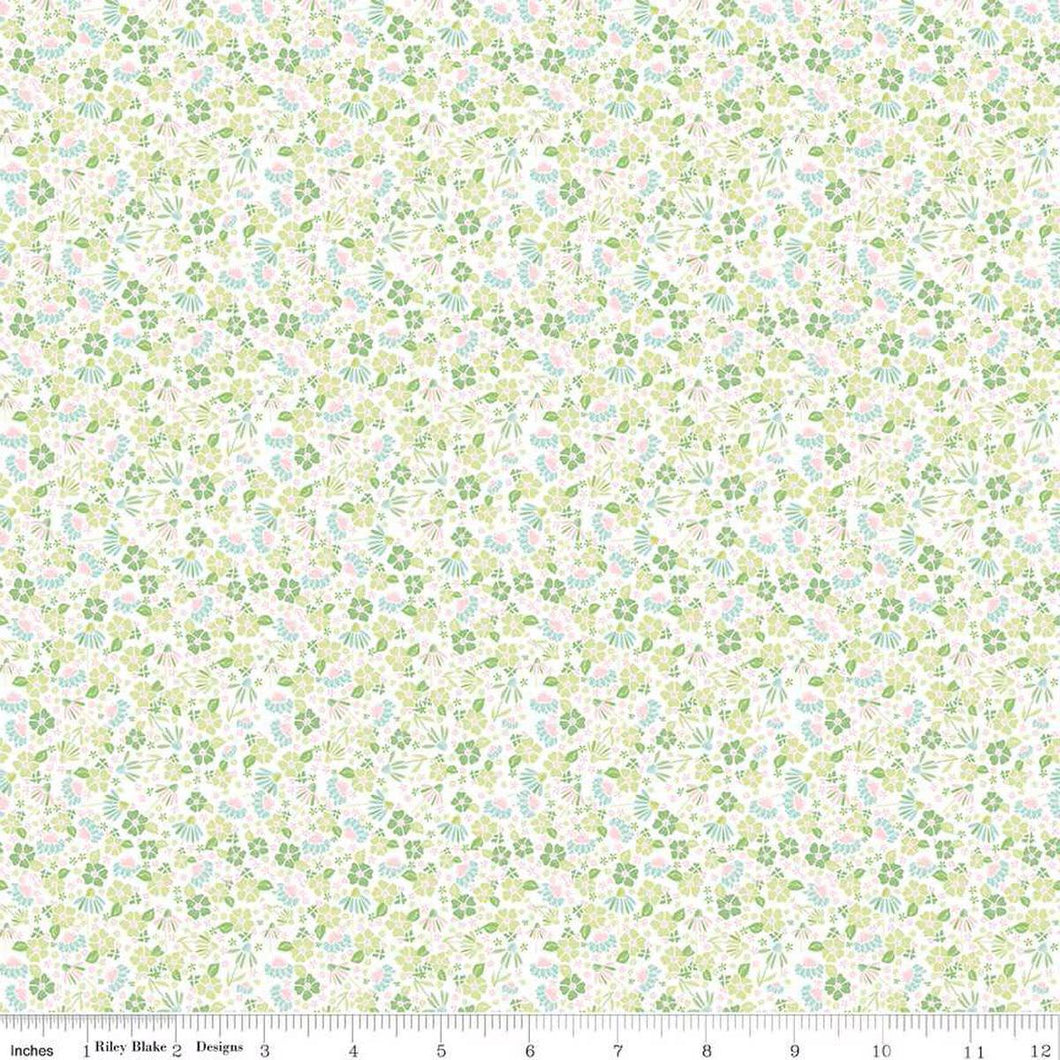 Summer Skies and Fireflies Garden Flowers White Riley Blake Designs Half Yard Gracey Larson