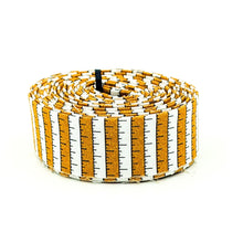 Load image into Gallery viewer, Quilt Binding Costume Maker's Act II Ruler Stripe White Orange 1 1/4" Single Fold Binding Halloween
