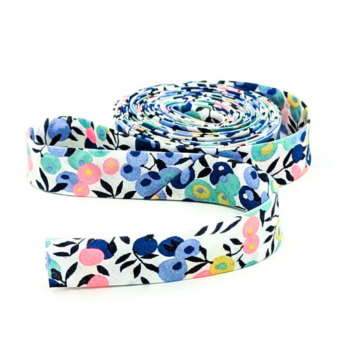 Double Fold Bias Tape 1/2'' Wide Liberty of London Tana Lawn Wiltshire Bud Blue / Neon Pink Yards Bias Binding