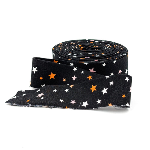 Hey Pumpkin Quilt Binding: Black, Pink & Orange Stars - 1 1/4