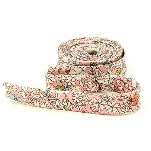 Double Fold Bias Tape 1/2'' Wide Liberty of London Tana Lawn June's Meadow Pink Yards Bias Binding