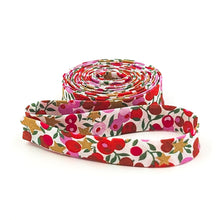 Load image into Gallery viewer, Double Fold Bias Tape 1/2&#39;&#39; Wide Liberty of London Tana Lawn Wiltshire Blossom Red/ Gold Stars Yards Bias Binding
