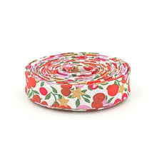 Load image into Gallery viewer, Double Fold Bias Tape 1/2&#39;&#39; Wide Liberty of London Tana Lawn Wiltshire Blossom Red/ Gold Stars Yards Bias Binding
