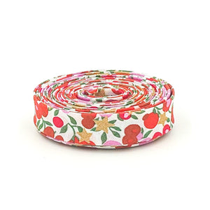 Double Fold Bias Tape 1/2'' Wide Liberty of London Tana Lawn Wiltshire Blossom Red/ Gold Stars Yards Bias Binding