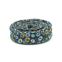 Load image into Gallery viewer, Double Fold Bias Tape 1/2&#39;&#39; Wide Liberty of London Tana Lawn Marguerite Navy Blue/Yellow 3 Yards
