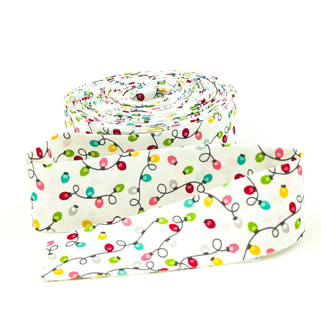 Quilt Binding Gingerbread Kisses Christmas Lights White 1 1/4