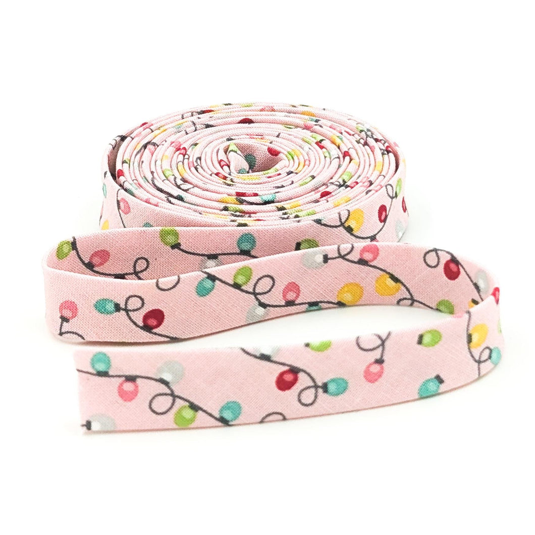 Double Fold Bias Tape 1/2'' Strings of Christmas Lights Pink
