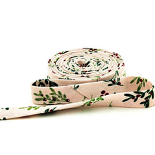 Load image into Gallery viewer, Double Fold Bias Tape 1/2'' Mistletoe &amp; Holly Ballet Pink Christmas Bias Tape
