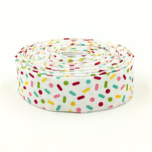 Quilt Binding Gingerbread Kisses Sprinkles White 1 1/4" Wide Single Fold