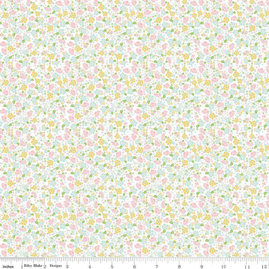 Summer Skies and Fireflies Garden Floral Pink Half Yard Fabric By The Yard Riley Blake Designs Gracey Larson