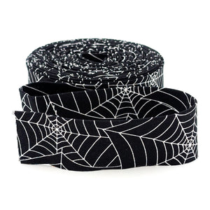 Quilt Binding Costume Maker's Act II Spiderwebs Black White 1 1/4" Single Fold Binding Halloween