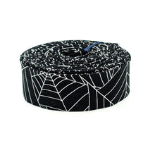 Load image into Gallery viewer, Quilt Binding Costume Maker&#39;s Act II Spiderwebs Black White 1 1/4&quot; Single Fold Binding Halloween
