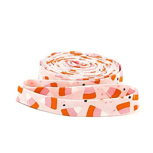 Double Fold Bias Tape 1/2'' Hey Pumpkin Candy Corn Blush Pink Halloween Bias Binding