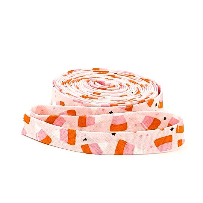 Double Fold Bias Tape 1/2'' Hey Pumpkin Candy Corn Blush Pink Halloween Bias Binding