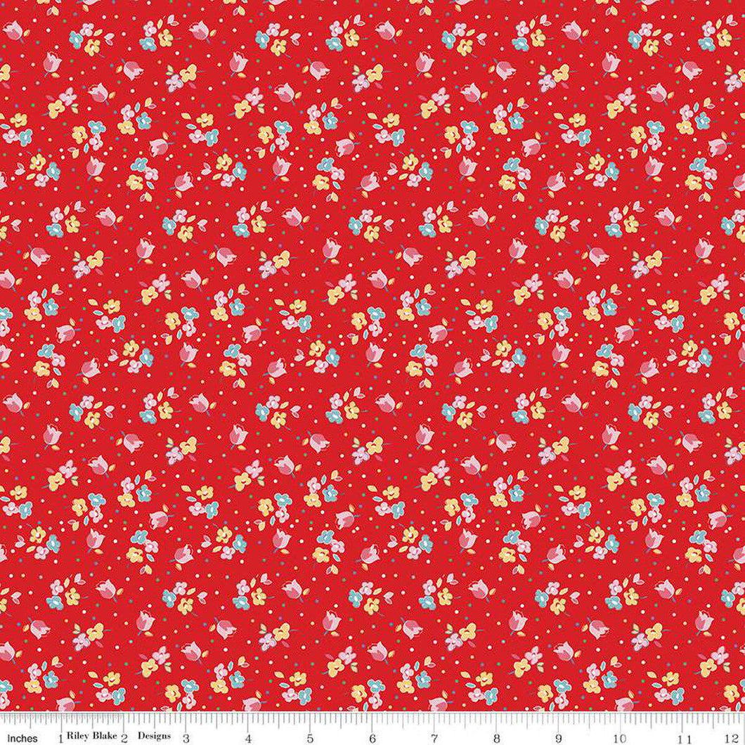 Simple Pleasures Calico Sweet Rose Strawberry Red Riley Blake Designs Half Yard Sandy Klop of American Jane