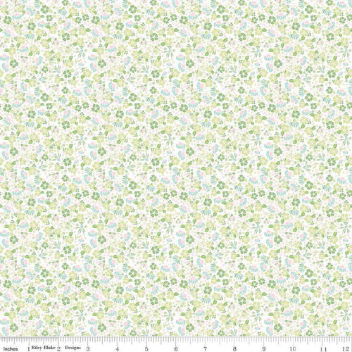 Summer Skies and Fireflies Garden Floral Green / White Half Yard Fabric By The Yard Riley Blake Designs Gracey Larson