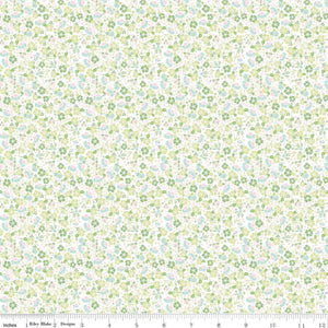 Summer Skies and Fireflies Garden Floral Green / White Half Yard Fabric By The Yard Riley Blake Designs Gracey Larson