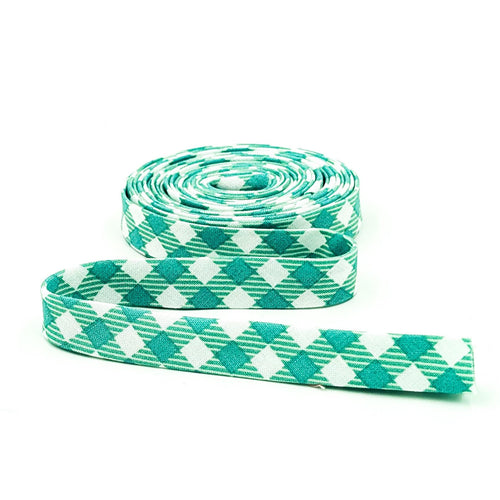 Double Fold Bias Tape Gingham Check Spearmint Green 1/2'' Bias Binding