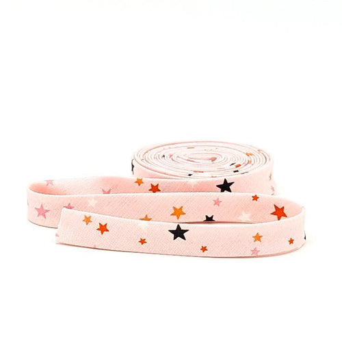 Double Fold Bias Tape 1/2'' Hey Pumpkin Stars Blush Pink Halloween Bias Binding