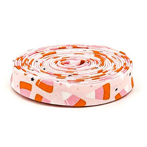 Double Fold Bias Tape 1/2'' Hey Pumpkin Candy Corn Blush Pink Halloween Bias Binding