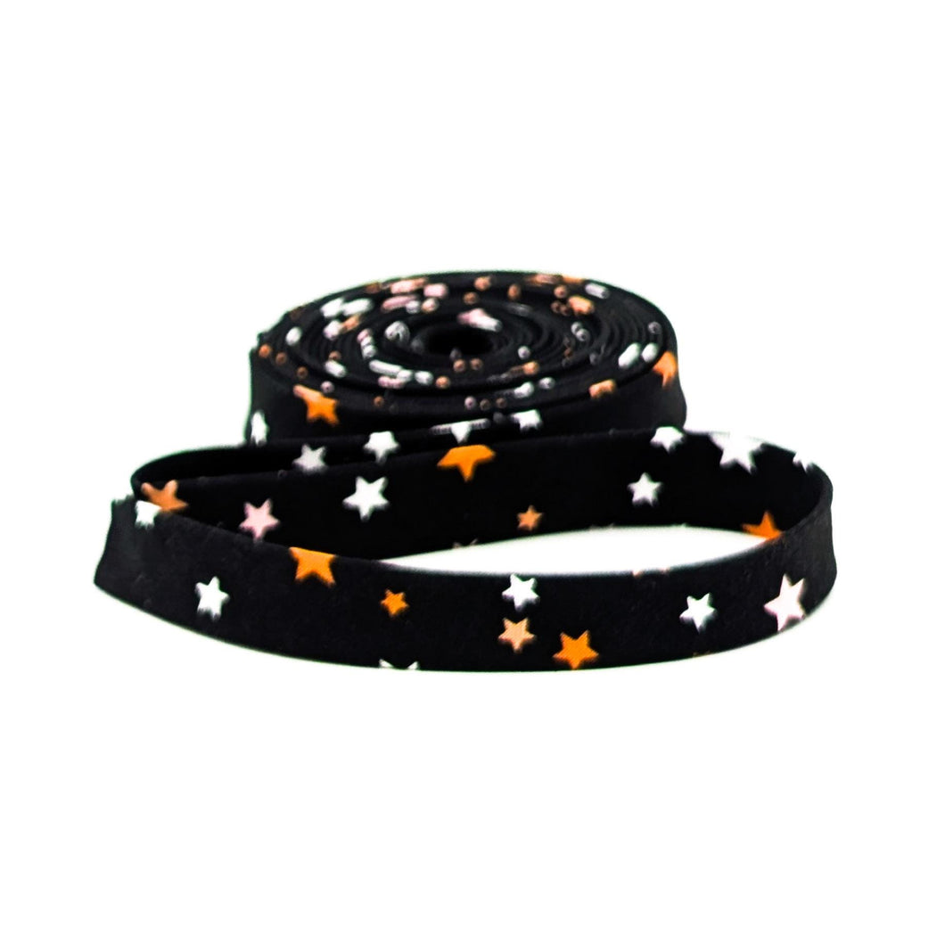 Double Fold Bias Tape 1/2'' Hey Pumpkin Stars Black Blush Pink Halloween Bias Binding