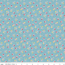 Load image into Gallery viewer, Simple Pleasures Calico Sweet Rose Aqua Blue Riley Blake Designs Half Yard Sandy Klop of American Jane
