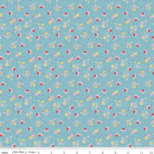 Simple Pleasures Calico Sweet Rose Aqua Blue Riley Blake Designs Half Yard Sandy Klop of American Jane