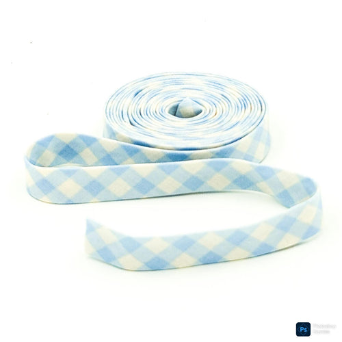 Double Fold Bias Tape Gingham Check Light Blue White 1/2'' Bias Binding